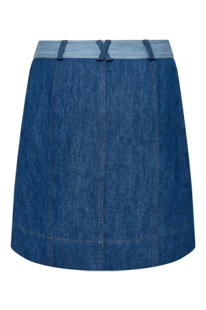 MARGOT - Cotton Blue Patchwork Skirt