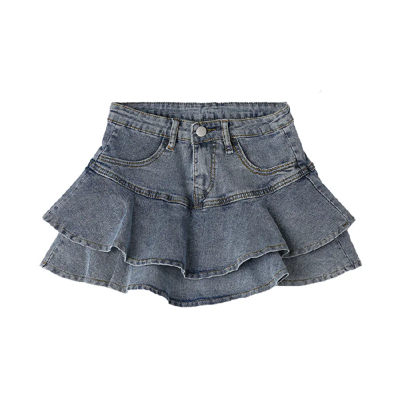 Women's Kawaii Layered Falbala Denim Skirt