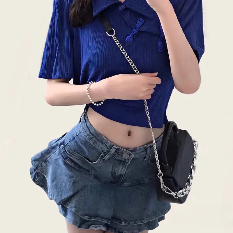 Women's Kawaii Layered Falbala Denim Skirt