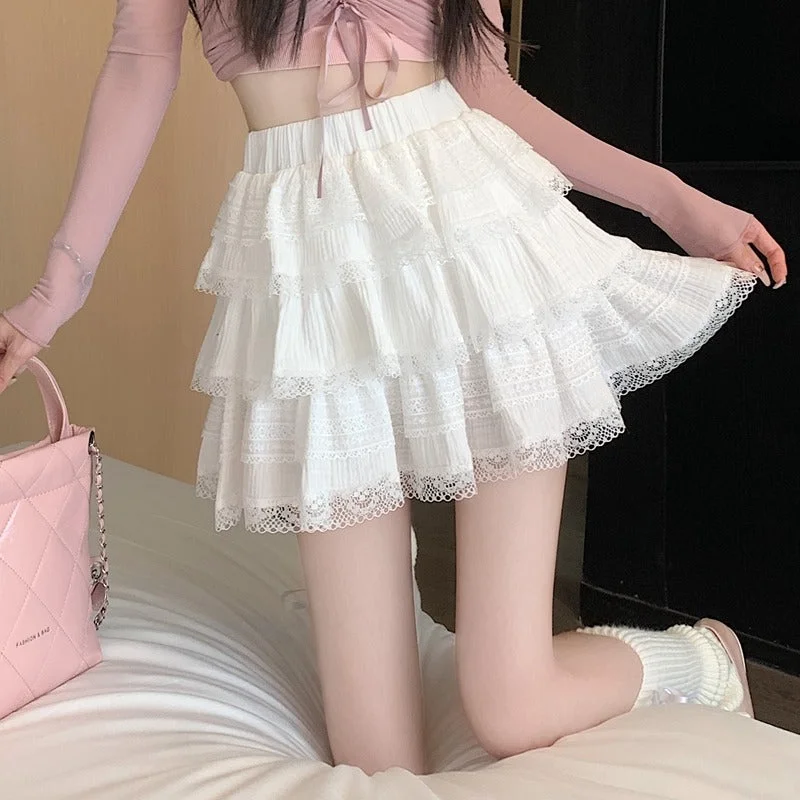 Women's Kawaii Multi-layered Lace Hem Skirt