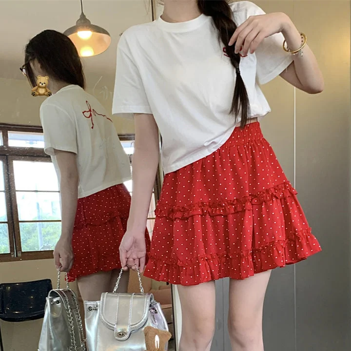 Women's Kawaii Polka Dot Ruffled Skirt