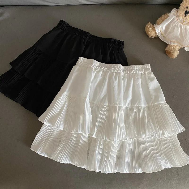 Women's Kawaii Ruched Layered Skirt