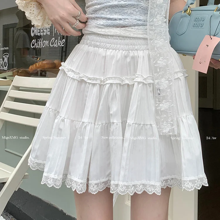 Women's Kawaii Ruffled Lace Hem Skirt