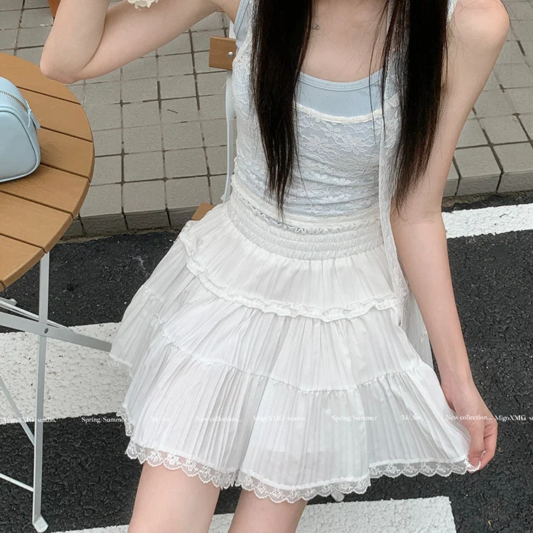 Women's Kawaii Ruffled Lace Hem Skirt