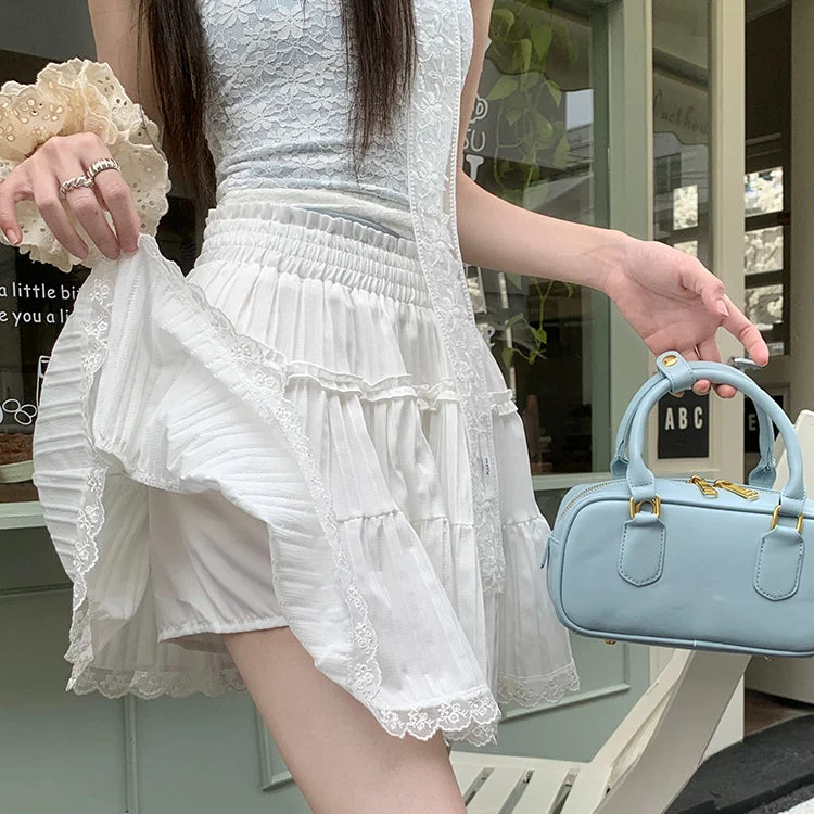 Women's Kawaii Ruffled Lace Hem Skirt