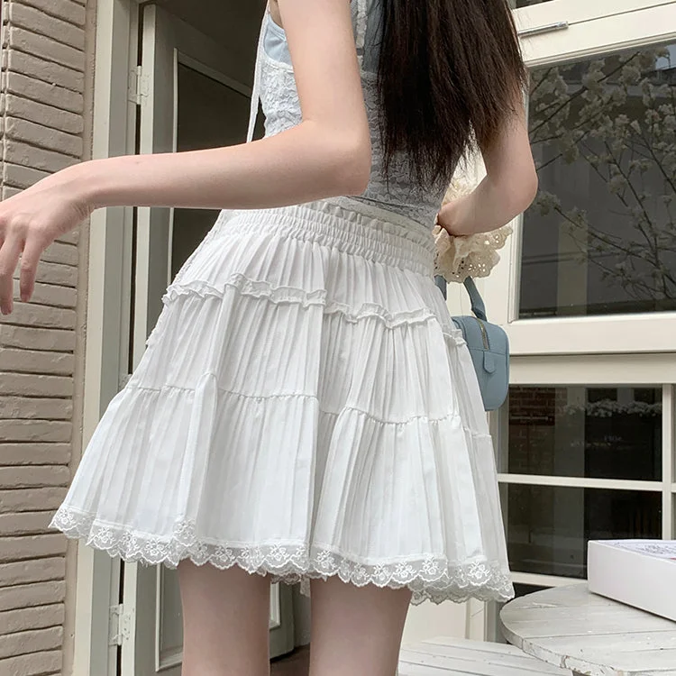 Women's Kawaii Ruffled Lace Hem Skirt