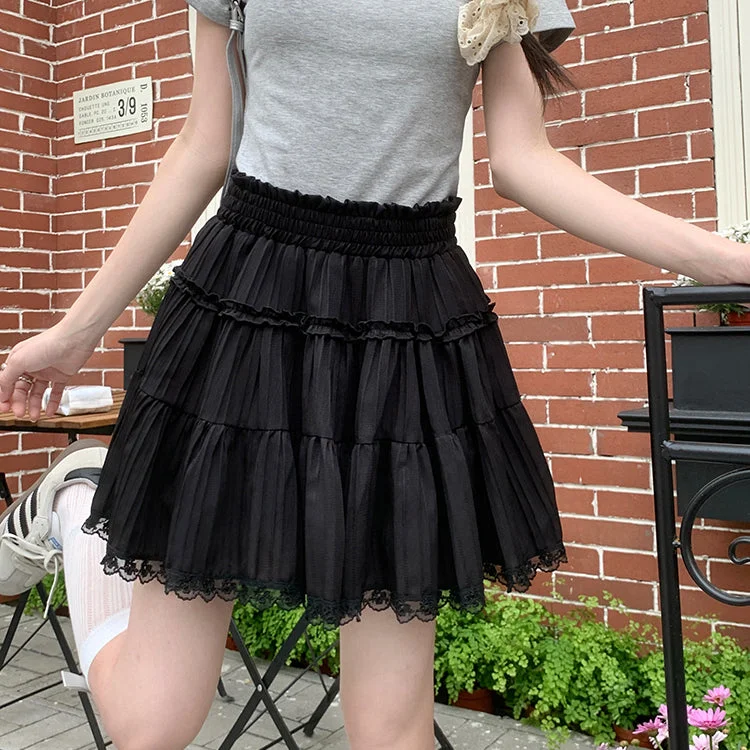 Women's Kawaii Ruffled Lace Hem Skirt