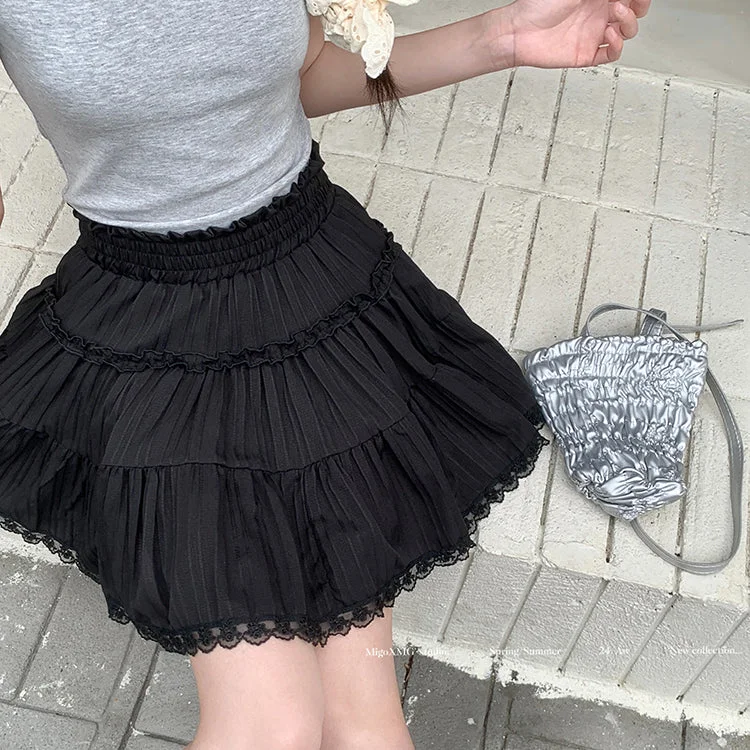 Women's Kawaii Ruffled Lace Hem Skirt