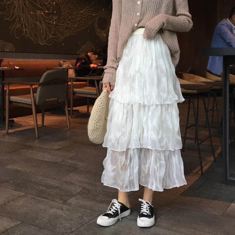 Women's Korean Style Multi-layer Ruffled Chiffon Skirt