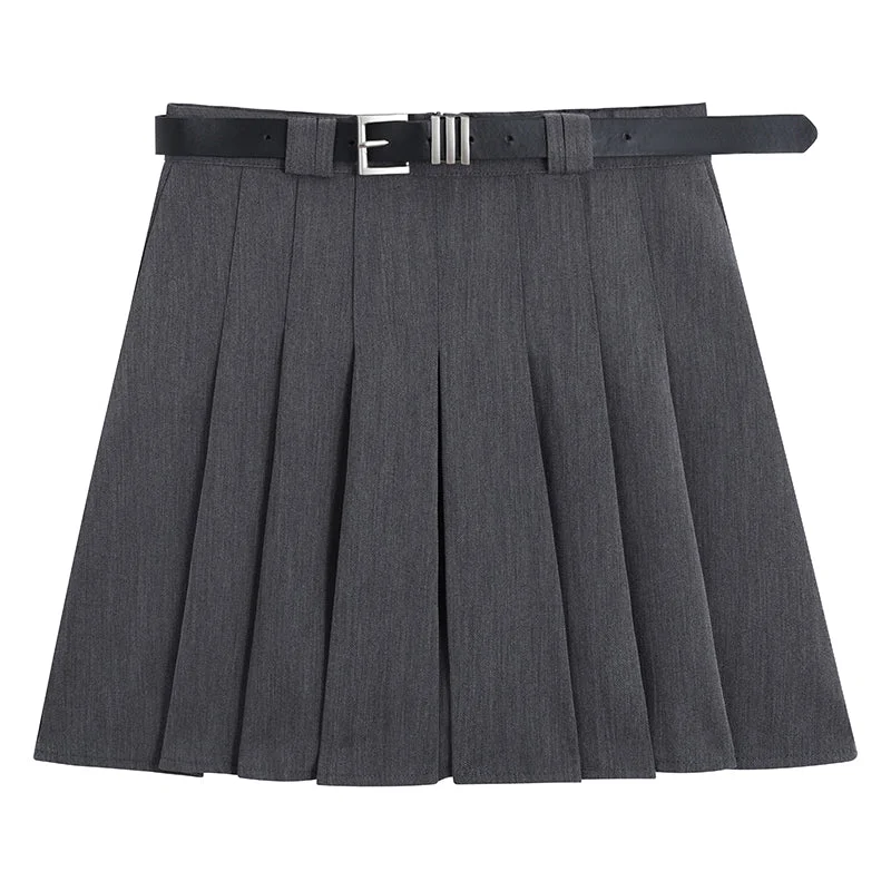 Women's Korean Style Pleated Skirt with Belt