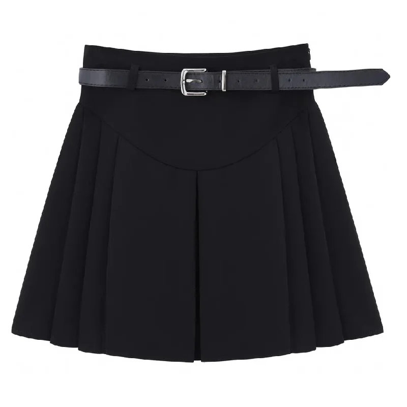 Women's Korean Style Pleated Skirt with Belt