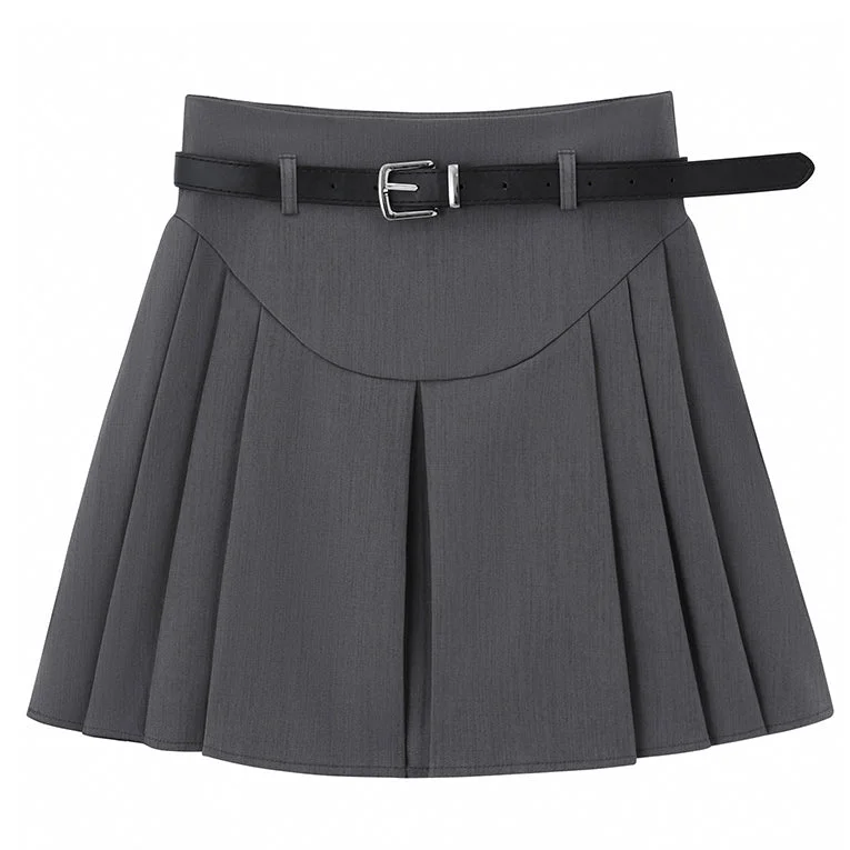 Women's Korean Style Pleated Skirt with Belt