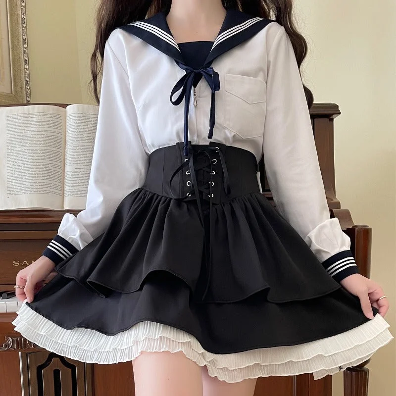 Women's Lolita Lace-up Bowknot Layered Skirt