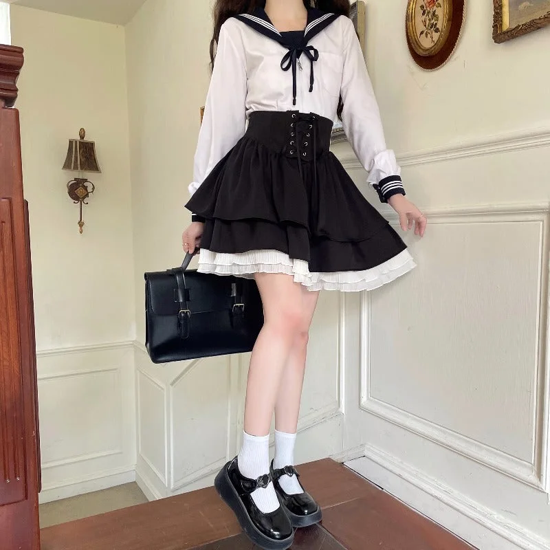 Women's Lolita Lace-up Bowknot Layered Skirt