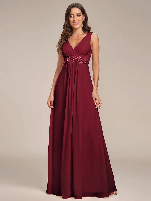 A-Line V Neck Appliques Ruched Wholesale Evening Dresses