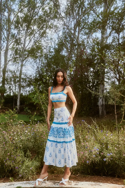 Alessa White and Blue Print + Lace Coord Set