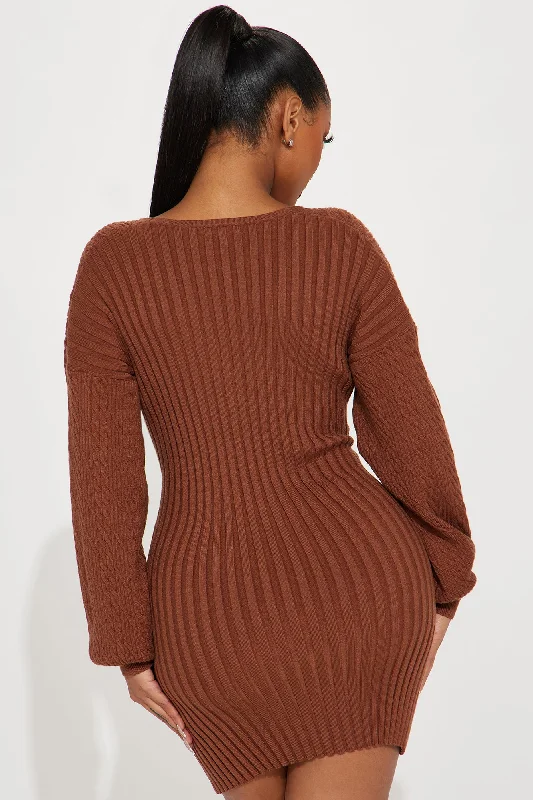 Aspen Sweater Mini Dress - Chocolate