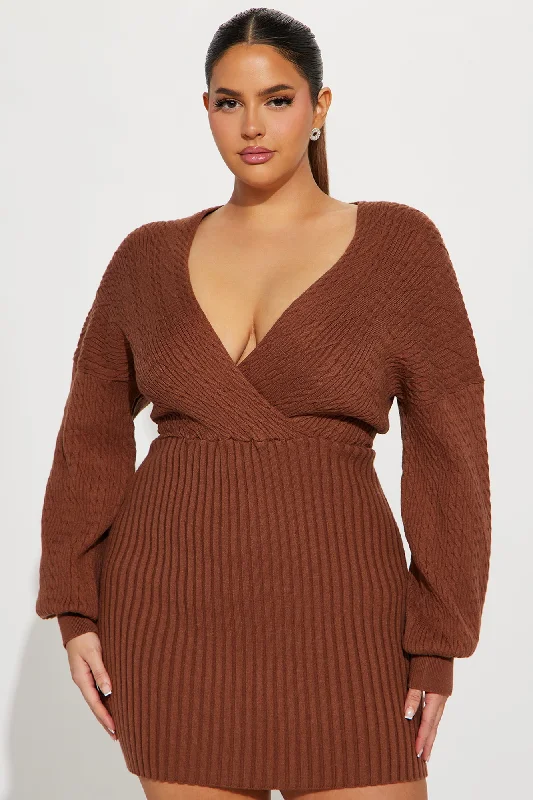 Aspen Sweater Mini Dress - Chocolate