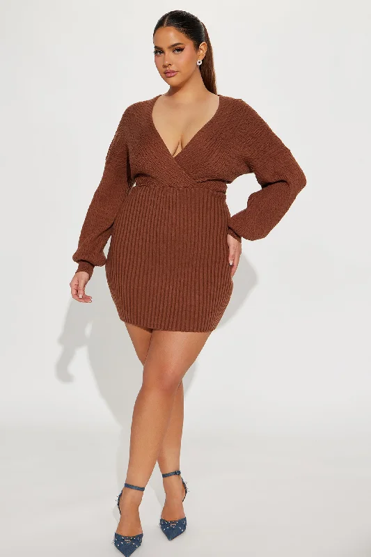 Aspen Sweater Mini Dress - Chocolate