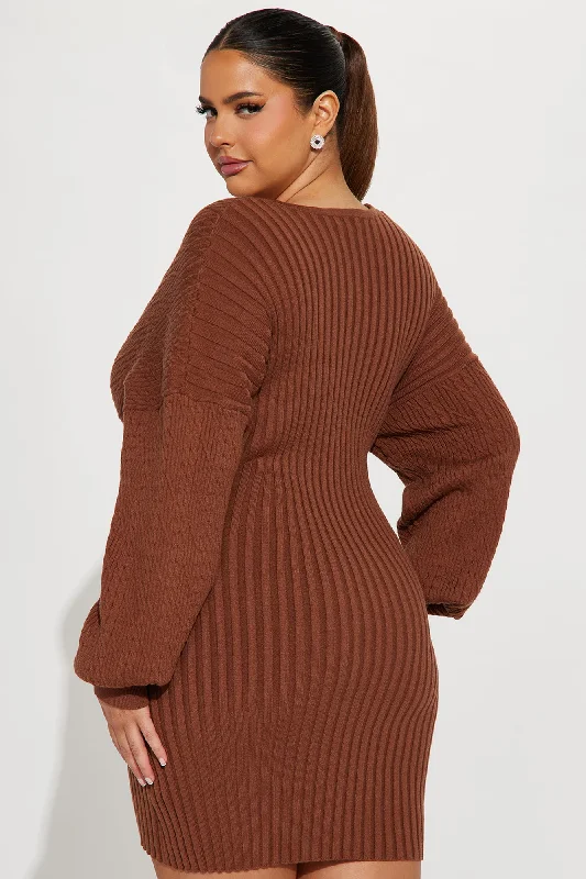 Aspen Sweater Mini Dress - Chocolate