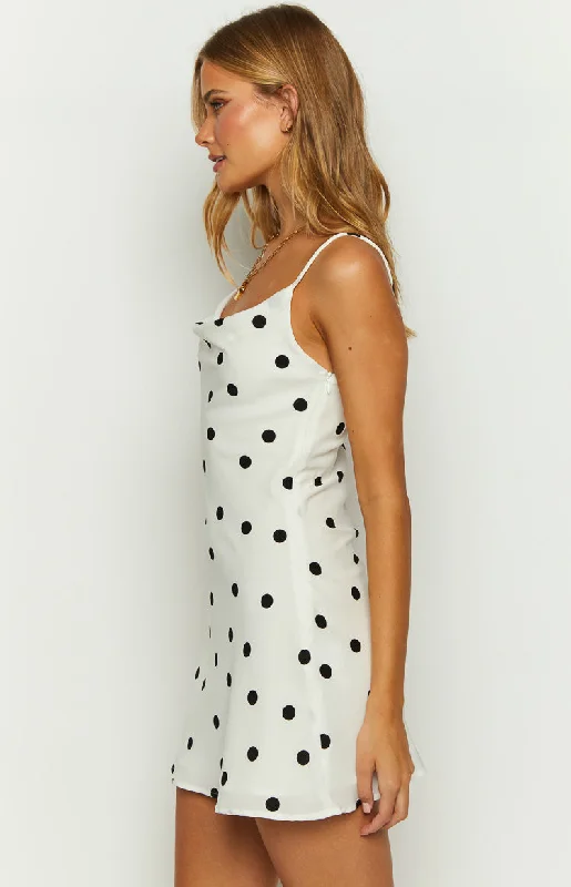 Aura Cowl Neck Polka Dot Mini Dress