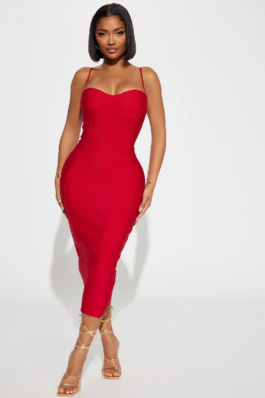 Becky Bandage Midi Dress - Red