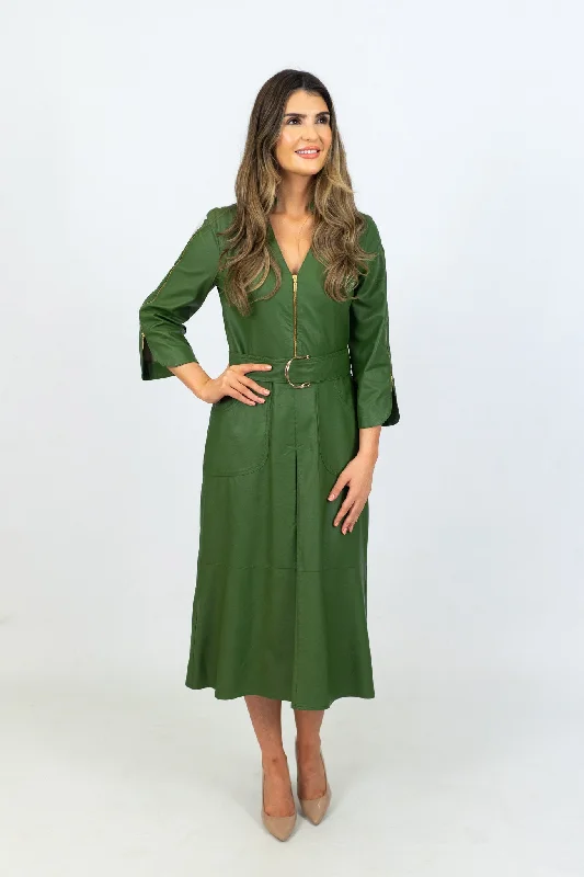 Camelot Forest Green Faux Leather Dress