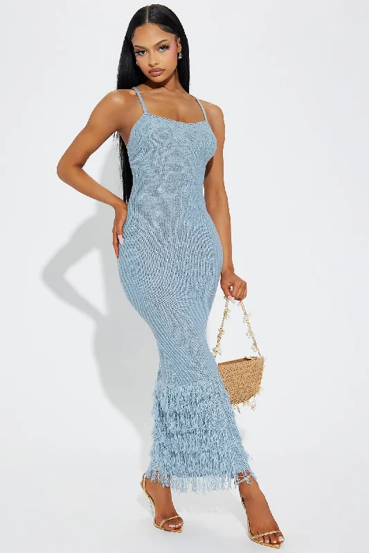 Delany Knit Maxi Dress - Dusty Blue