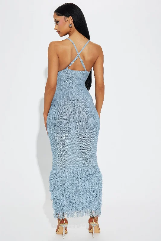 Delany Knit Maxi Dress - Dusty Blue