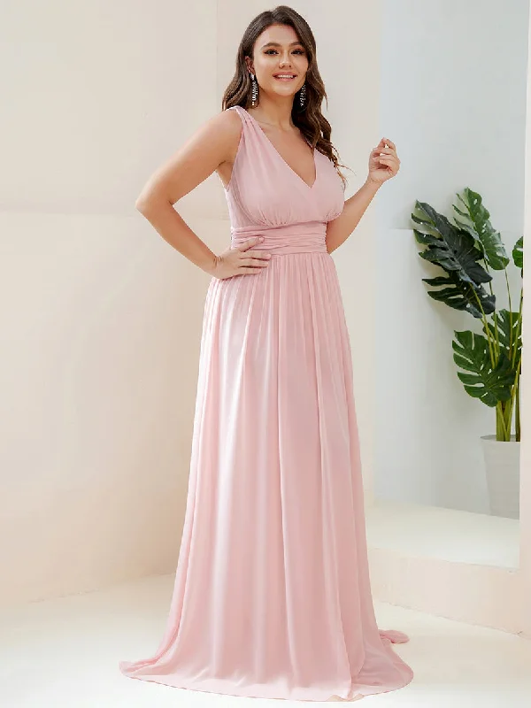 Double V-Neck Maxi Long Wholesale Plus Size Evening Dresses