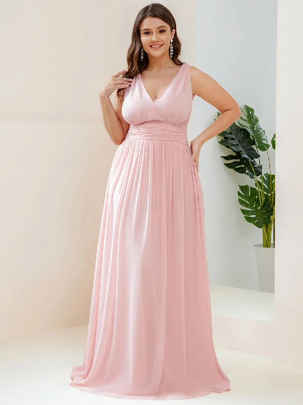 Double V-Neck Maxi Long Wholesale Plus Size Evening Dresses