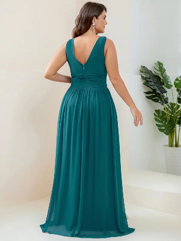 Double V-Neck Maxi Long Wholesale Plus Size Evening Dresses