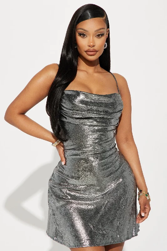 Emily Metallic Mini Dress - Silver