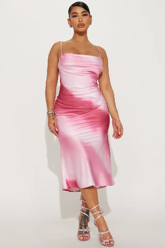 Harley Satin Midi Dress - Pink