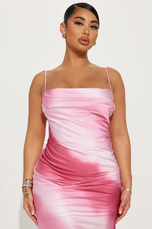 Harley Satin Midi Dress - Pink