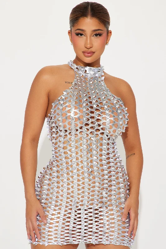 Heidi Metallic Mini Dress - Silver