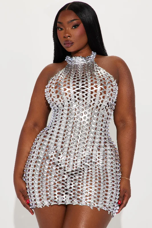 Heidi Metallic Mini Dress - Silver