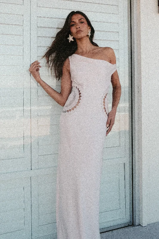 Kristina Satin Maxi Dress With Crochet - Pale Pink