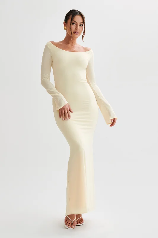 Millicent Slinky Long Sleeve Maxi Dress - Lemon