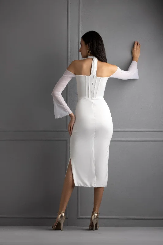 ON YOUR MIND - white mesh corset bodycon midi dress