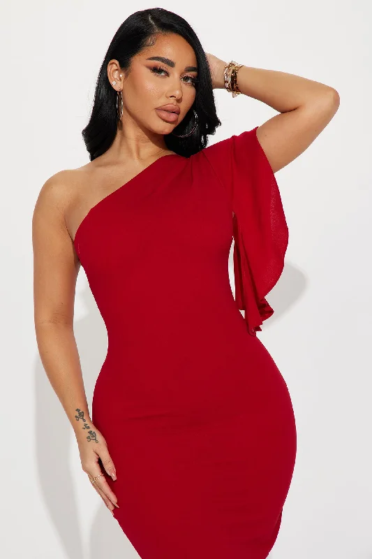 See You At The Yacht Club Midi Dress  - Burgundy