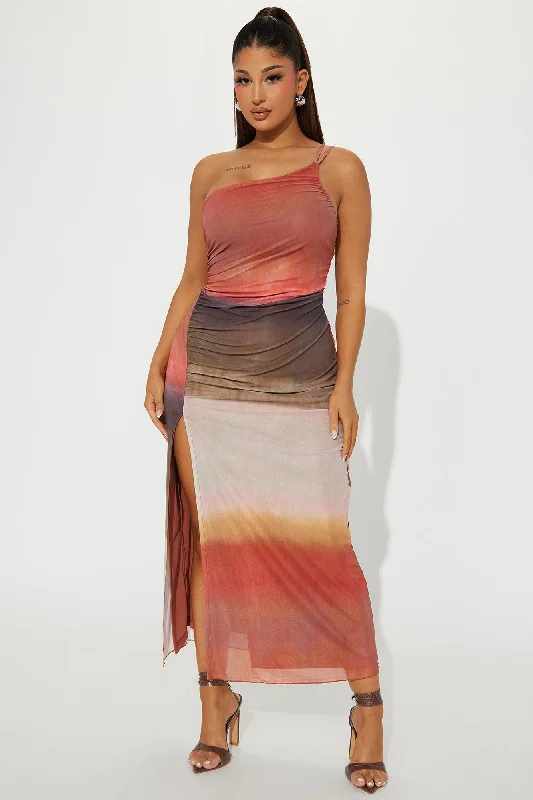 Serenity Mesh Maxi Dress - Orange/combo