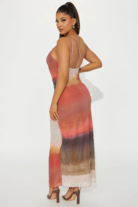 Serenity Mesh Maxi Dress - Orange/combo