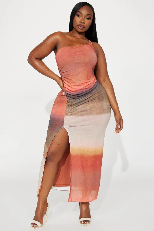 Serenity Mesh Maxi Dress - Orange/combo