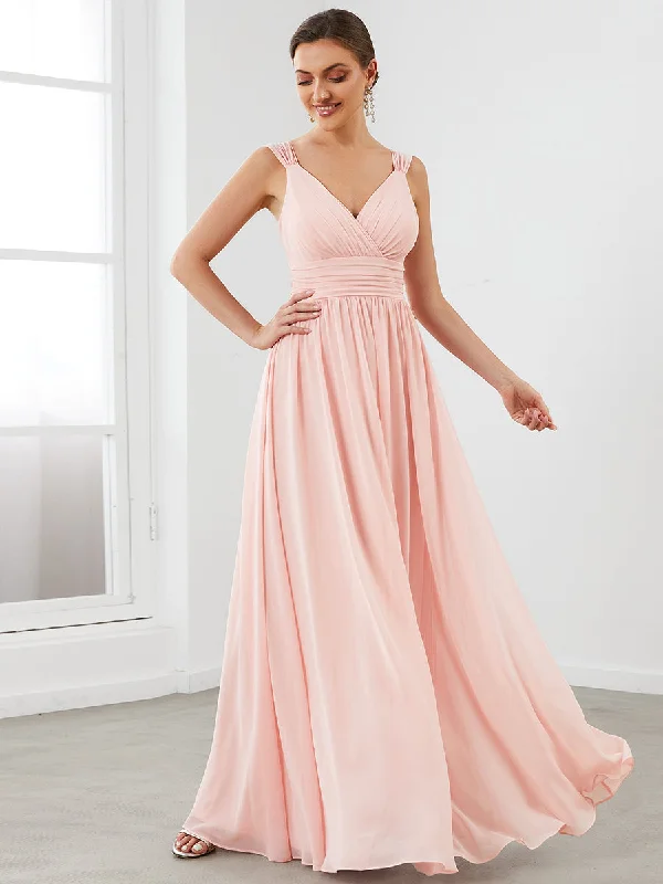 Wholesale Bridesmaid Dresses with Deep V Neck and Pleated Decoration