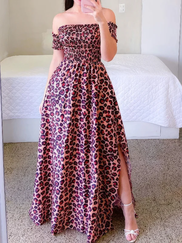 Strapless Printed Slit Maxi Dress