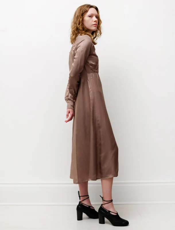 Satin Long Sleeve Dress Mink