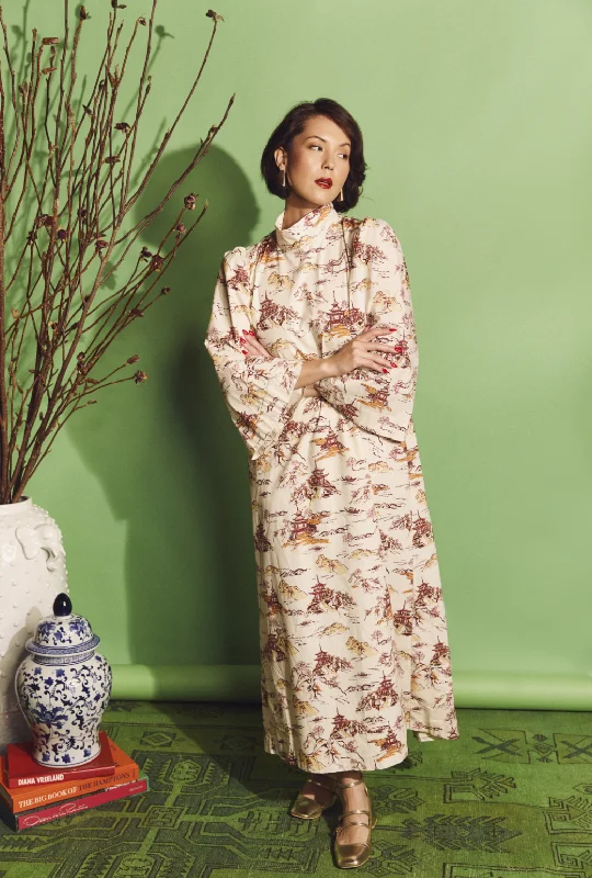 Bell Sleeve Maxi Mod Dress - Chinoiserie