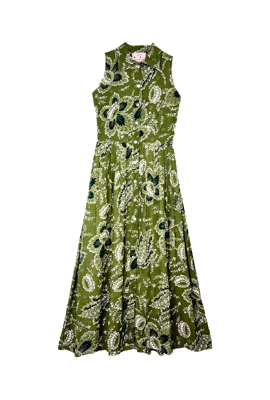 Buru x Jaimie Dewberry Sleeveless Shirtdress - Green Floral