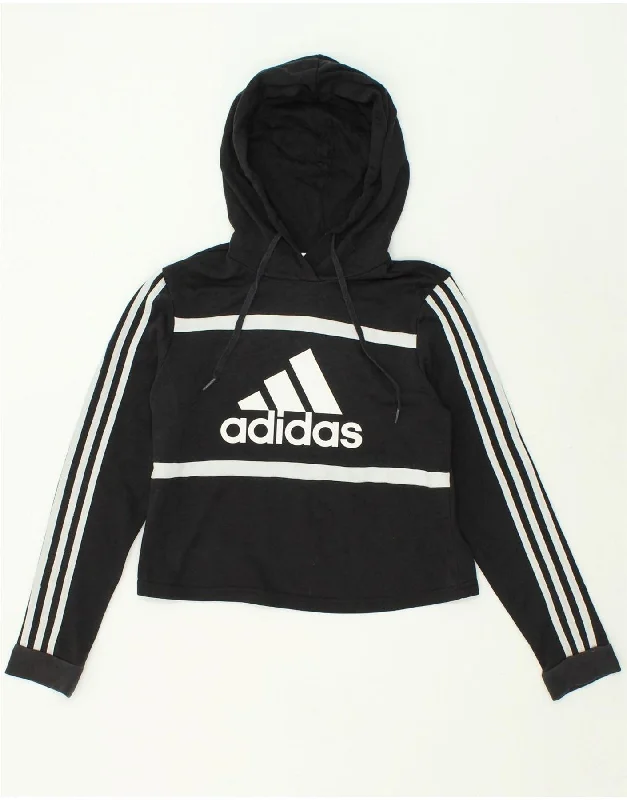 ADIDAS Womens Crop Graphic Hoodie Jumper UK 4/6 XS Black Cotton Wrinkle-resistant sweaters ADIDAS Womens Crop Graphic Hoodie Jumper UK 4/6 XS Black Cotton Wrinkle-resistant sweaters